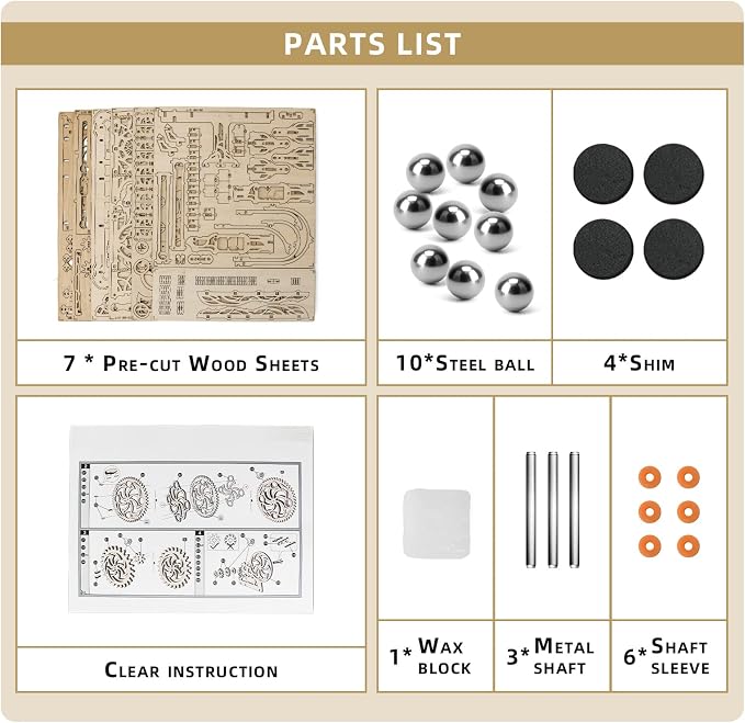 OWNONE 1 3D Wooden Puzzle Marble Run for Adults, DIY Marble Run Wooden Model Kit, HDF Material, Mechanical Puzzle, Modern Style, 334 Pieces, 1 Set, 1 Item, 1 Package