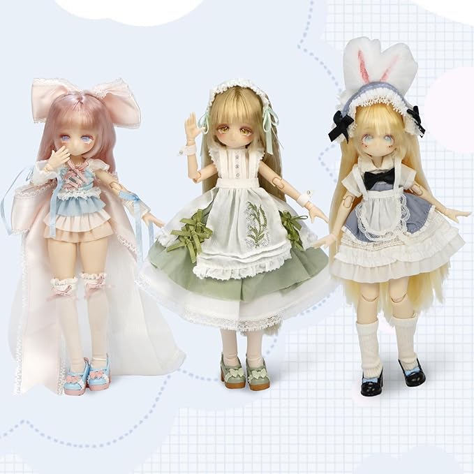 BJD Dolls 1/8 BJD Doll 9" Ball Jointed Doll Dress Up Dolls Collectible Figures Collection Gift for Party Birthday Ages 15 and Up PVC & ABS Costume Included Collectible Figure, Bunny Tea Party