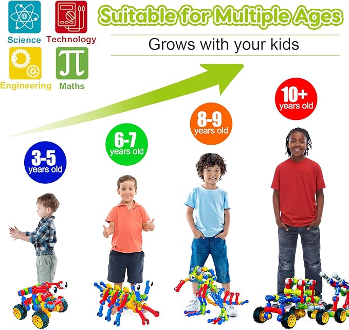Kids STEM Building Blocks Toys for 4 5 6 7 8+ Year Old Boy Girl Birthday Gift, 186 Pcs Preschool Kindergarten Classroom Must Haves Supplies Educational Stem Bins Age 3-5 4-8 5-7 6-8 8-12 Creative Game