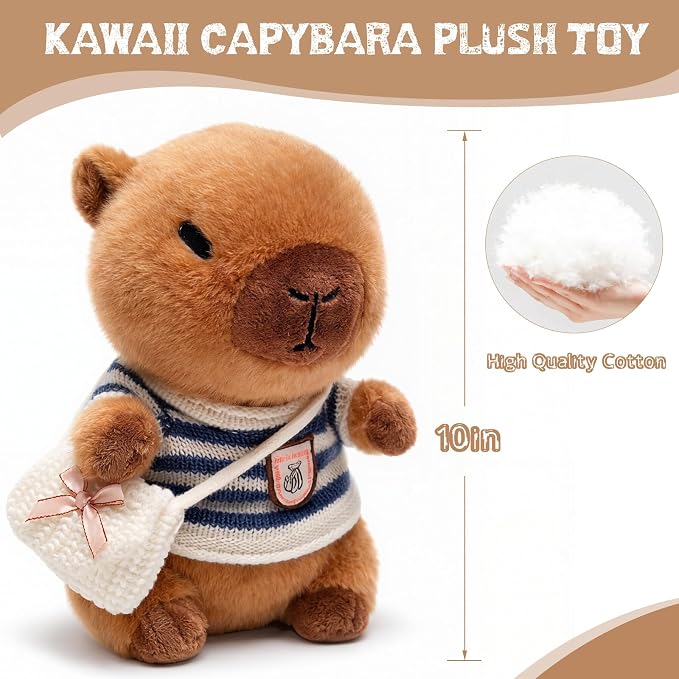 10.2" Brown Capybara Plush Toy with 9 Clothes and Accessories Super Soft Capybara Stuffed Animal for Kids Girls Boys (Brown Capybara)