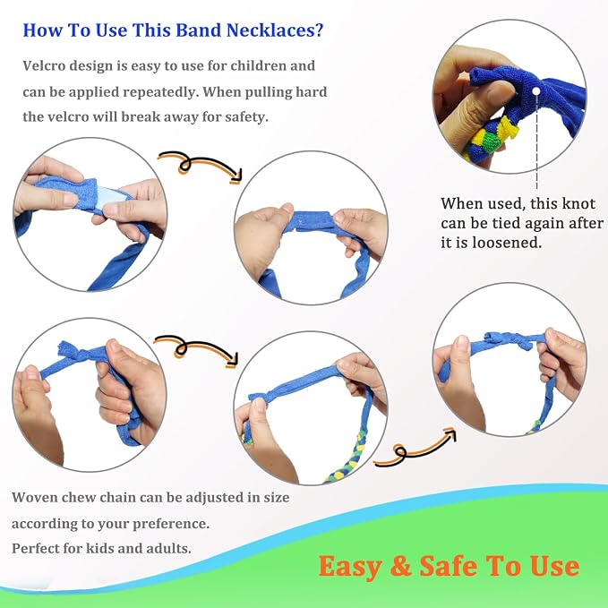 Chew Necklaces for Sensory Boys, Terry Cloth Chewy Necklace Sensory Kids with Chewing, Teething, Biting, Fabric Absorbent Autism Sensory Products with ADHD,SPD, Fidgeting, Anxiety