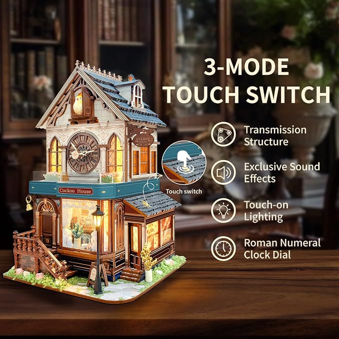 3D Wooden Puzzles for Adults DIY Mini House Model Kits to Build, Room Home Decor 3-d Puzzle Wooden Clock Craft Kits Miniature House kit Gifts for Family, Friends- Cuckoo House (SQ-61)