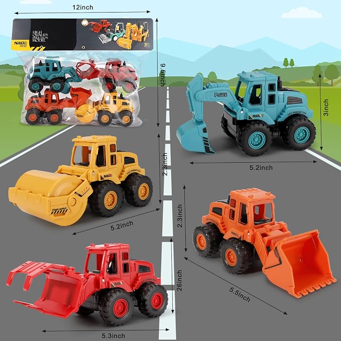 4Pcs Construction Toys,Friction Powered Construction Truck Toys Vehicles,Push and Go Construction Sand Truck Toys,Outdoor Toys with Bulldozer Excavator Roller Truck Gift for 3 4 5 6 7 8 Year Old Boys