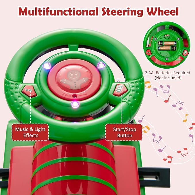 Costzon Ride on Toys, 6V Electric Ride on Train with Tracks, Storage Seat, Flashing Lights & Music, Backrest, Anti-tilt Device, Gift for Toddler Boys & Girls, Battery Powered Ride on Car (Green)