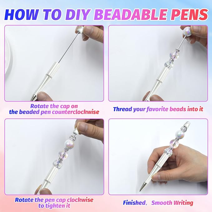 150 Pieces DIY Beadable Pen Kit – 50 Plastic Ballpoint Pens with Refills & Bags – School Supplies, Office Accessories & Decorative Items for Students & Teachers (Silver and Gold)