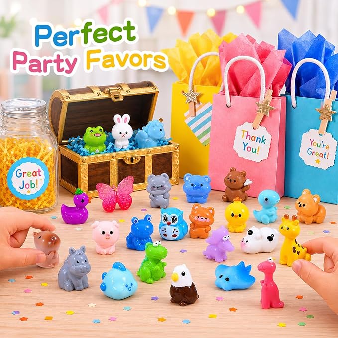 DIYDEC 68pcs Mini Resin Animal, Miniature Duck Figures to Hide Small Tiny Resin Animal Toys for Party Favors Bag Fillers Fairy Garden Dollhouse Crafts Decor