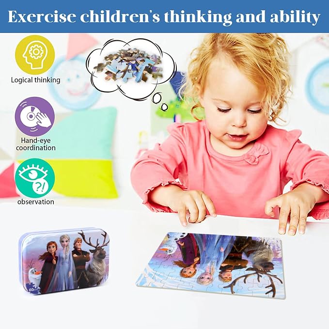 MZZOTOY Puzzles for Kids Ages 4-8, 60 Pieces Puzzles for Kids Ages 3-5 in a Metal Box Girls and Boys Learning Educational Jigsaw Puzzle Toys Gifts