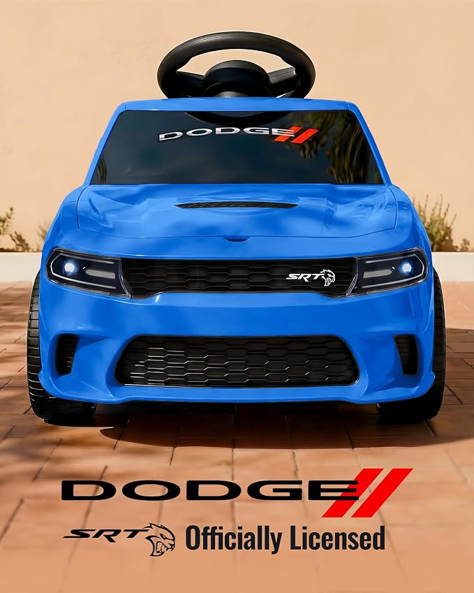 Licensed Dodge Electric Ride on Car for Kids, Ride on Toy for Toddler Aged 1-3 w/Music & Horn - Blue