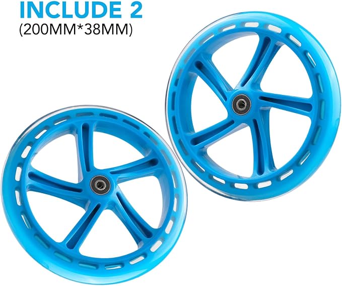2-Pack 200mm Scooter Replacement Wheels - 8-Inch Wheels for Razor A5, Lascoota, Kid, Youth, Adult Kick Push Scooter (Blue)