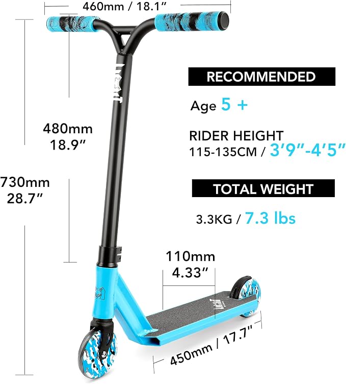 Limit LMT68 Mini Pro Stunt Kick Scooter – Short and Small Freestyle Trick Scooters for Kids Ages 5 Years and Up-Professional Complete BMX Scooter Perfect for Beginners Children Boys and Girls Gifts