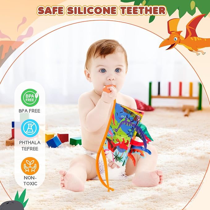 BBWOO Soft Baby Book Toy - Newborn Boy Girl Shower Gift - Tummy Time Toy for Infant 0-6 6-12 Months - Touch and Feel Sensory Crinkle Book with Teether - Baby Boy Girl Gift