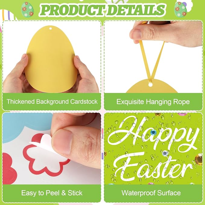 PAIVSUN 24Pcs Easter Crafts Kit, Make Your Own Easter Egg Arts and Crafts Set, DIY Self-Adhesive Bunny Sticker Handmade Artwork Decorations Spring Party Favors Supplies