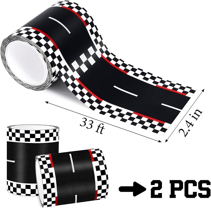 WNINK 2 Rolls Black and Red Race Track Tape, Kids Race Car Stickers, Race Car Track Decorations, 2.4 Inch Wide, 2 X 33 FT Long, Easy Tear, No Residue for Kids Birthday Gift and Racing Party Decoration
