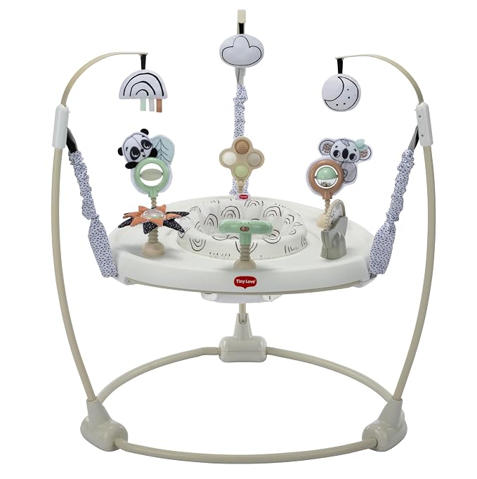 Tiny Love 4-in-1 Jump & Play Stationary Activity Center, Baby Jumper with Lights & Music, Developmental Toys, 360 Swivel Seat, Baby Activity Entertainer for 6 Months+, Black and White