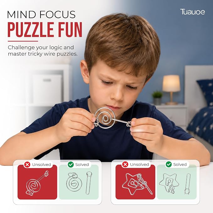 Metal Puzzles Brain Teaser, 24pcs Metal Wire Puzzles for Adults Kids Teenagers, Classical Mini Mind Ring Puzzle Set, Educational IQ Unlock Interlocking Toy Lock Puzzle Gift Set