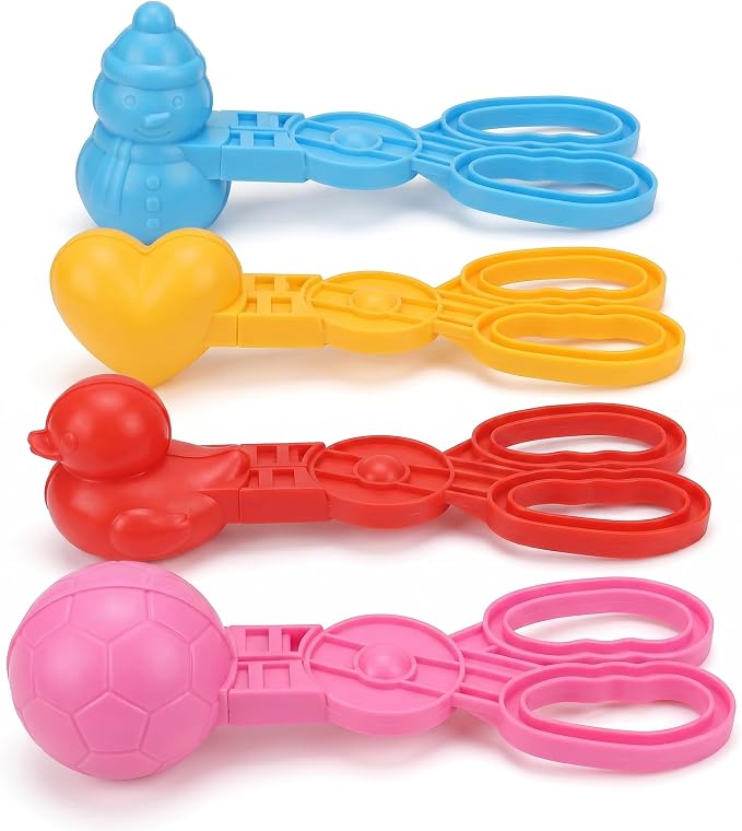 4 Pcs Sand Molds Maker, Beach Toys for Kids, Duck/Ball/Heart/Snowman Shapes, Sandbox Outdoor Play Sand Toys, Gifts(Red/Pink/Yellow/Blue)