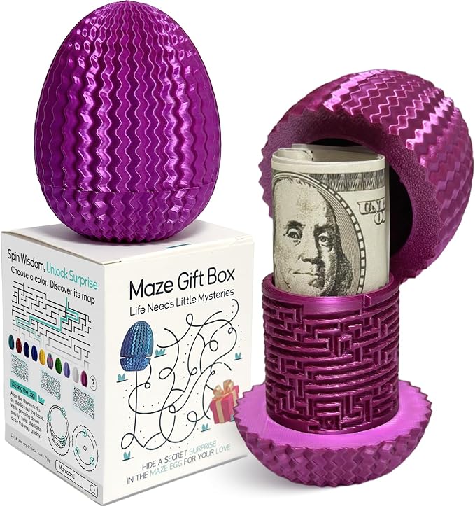 2026 Mystery Egg Maze Puzzle Box: 4 Unique Mazes Money Holder with Hidden Compartment, Brain Teaser Game for Cash & Gifts, Reusable Surprise Container for Easter Birthday Christmas Party
