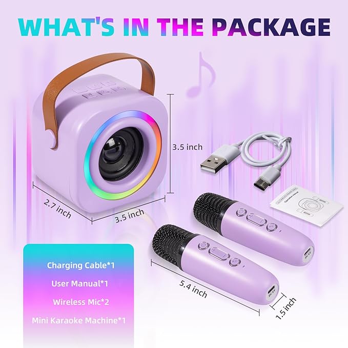 Mini Karaoke Machine for Kids with 2 Wireless Mics,TOP Singing Toys Birthday Gifts Ideas for Girls Ages 3,4,5,6,7,8,9,10,11,12+ Years Old,Great Gift Ages Girls,Boys Trend Party