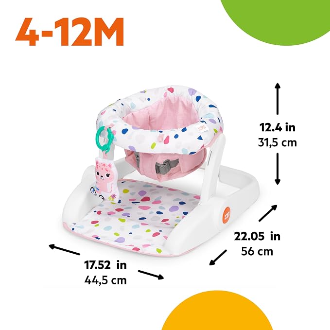 Bright Starts Learn-to-Sit 2-Position Baby Floor Seat with Toys, Pink, 4-12 Months