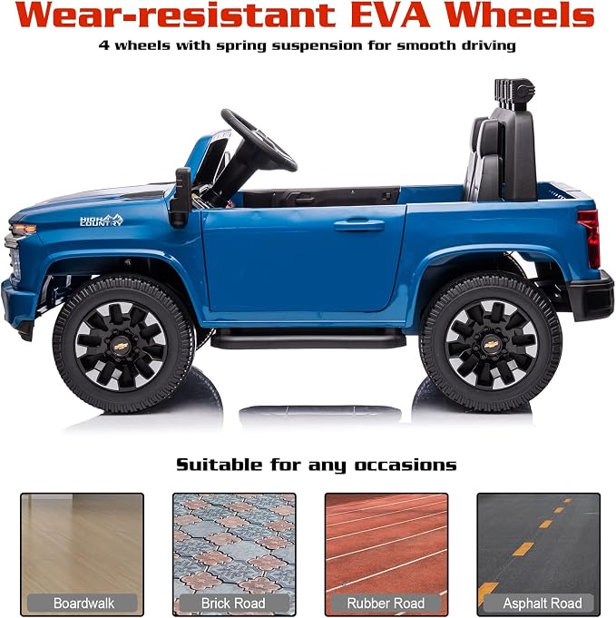 24V Ride on Toys for Kids, Chevrolet Silverado 2 Seater Ride on Car for Kids Remote Control Kids Electric Cars Kids Driving Car with Bluetooth, Power of Wheel Car for Kids Truck for All Types of Road