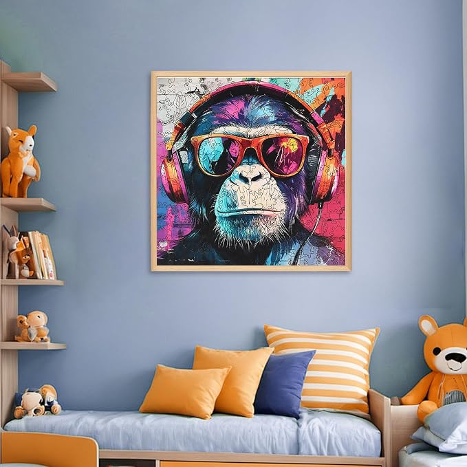 Ixfyloop Wooden Puzzles for Adults Wooden Jigsaw Puzzles for Adults Gorilla Wood Puzzles for Adults Wooden Modernist Style Adult Puzzles Birthday Gift, Pop Art Puzzle 500 Pieces 15.9x15.9 Inch
