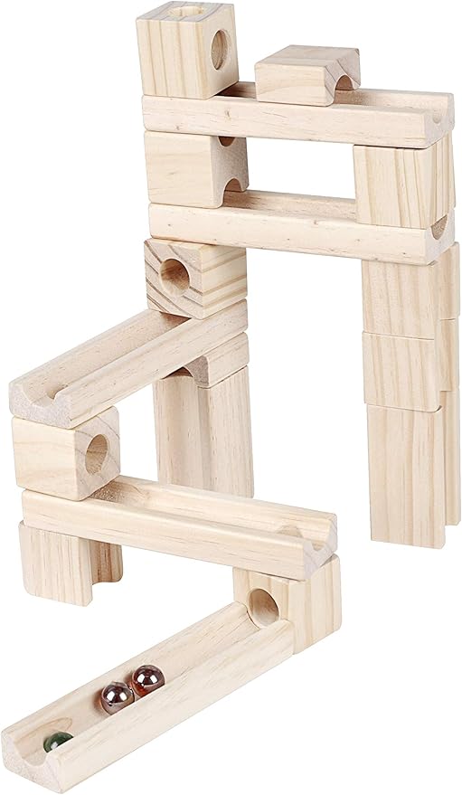 Golden Age Marble Run Toys, 60 Pieces Wooden Classic Ramps Track Building Construction Set for Children Toddler