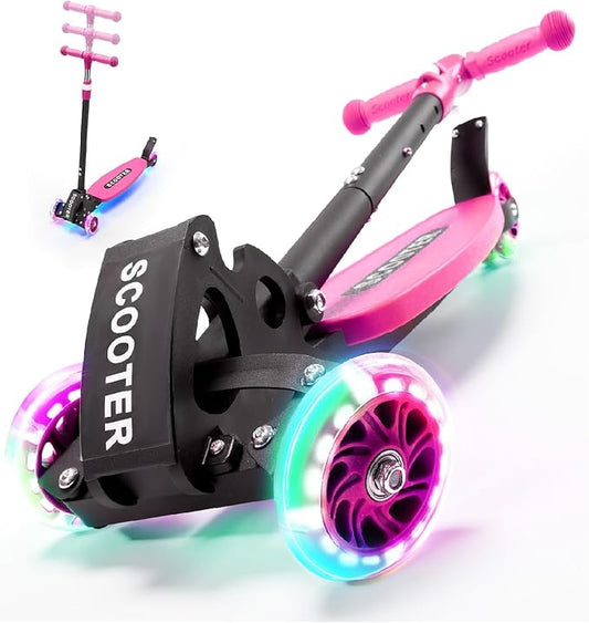3 Wheel Scooter for Kids Ages 3-12, LED Light-Up Kids Kick Scooter–Portable Foldable, Adjustable Height, Durable Metal Construction, 6" Extra Wide Deck for Outdoor Activities,Child Safety Certified
