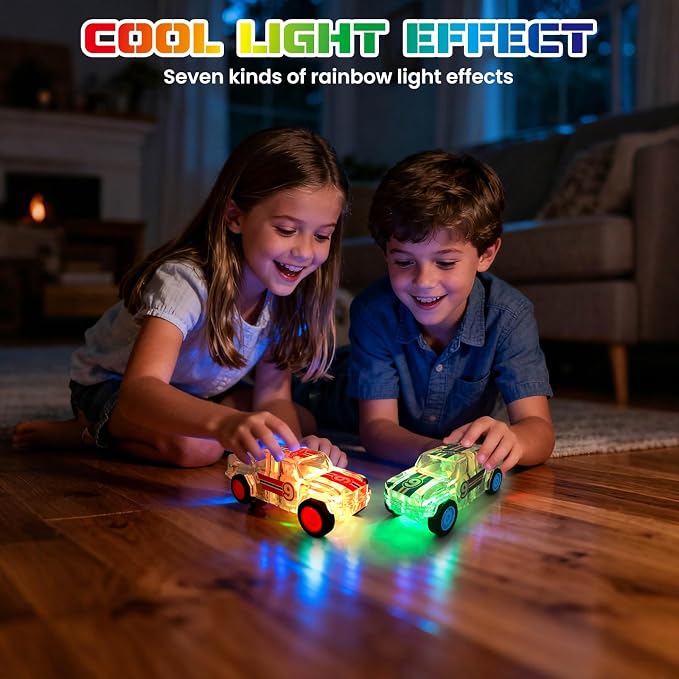 ZOHANINDL LED Light Up Pickup Truck Toys,Pull Back Cars Toy(2 Pack),Included,Suitable for Toddlers 3 4 5 6 7 8 Year Old Kids for Boys and Girls Birthday Easter Party Gift