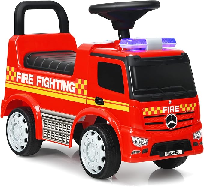 HONEY JOY Ride On Push Car, Licensed Mercedes Benz Push Cars for Toddlers w/Horn, Music, Lights, Under Seat Storage, Foot-to-Floor Ride On Fire Truck Toy for Kids Boys Girls 1-3, Red