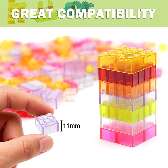 Classic Transparent Clear Bulk Bricks, 300 Pieces Parts Pack Creative Blocks Box Blocks Set for Girls in Random Color - Mixed Shape