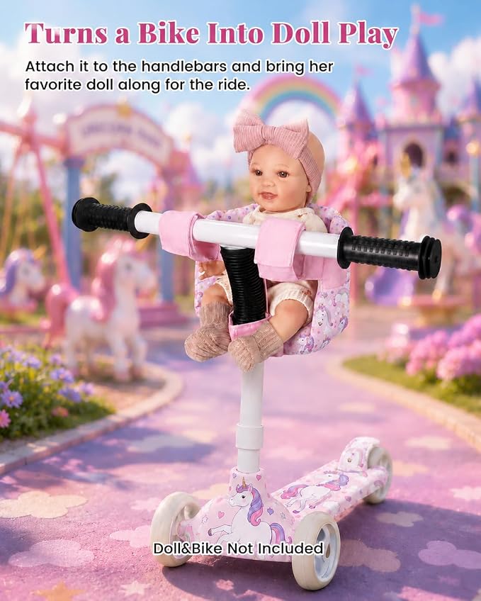 BABESIDE Doll Bike Seat for 12 Inch Dolls, Pony Doll Carrier for Kids Bike and Scooter, Baby Doll Accessories for Outdoor Play, Doll Bicycle Seat Gift for Girls Age 3+