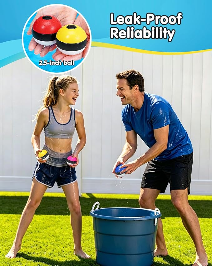 Reusable Water Balloons 12 Pcs, Refillable Self-Sealing Water Bombs, Quick Fill Silicone Water Balls for Kids, Non-Magnetic Splash Toys for Outdoor Summer Fun, Pool Beach Backyard Water Park Games