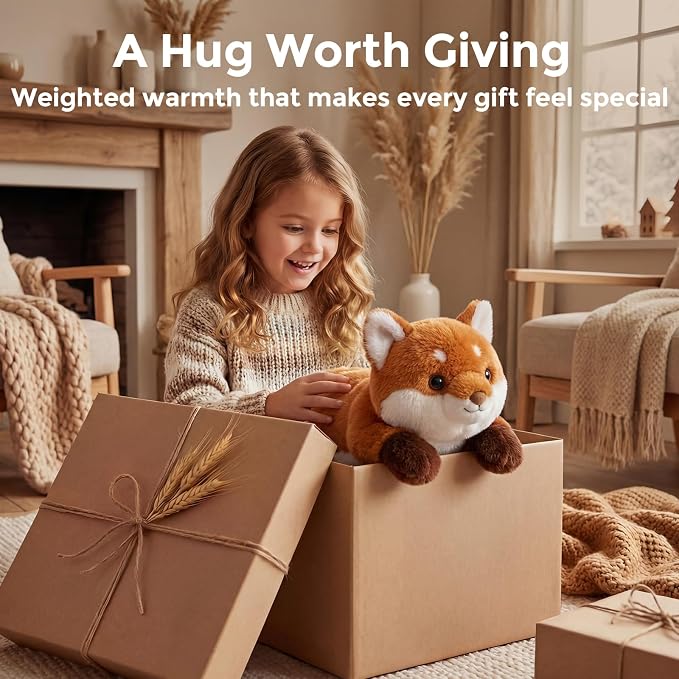 Mewaii Weighted Stuffed Animals for Adults & Kids, 2-5 lbs - 23" Heatable Coolable Fox Plush, Microwavable Adjustable Removable Inner Pad, Realistic Hug Comfort Gift (Red)