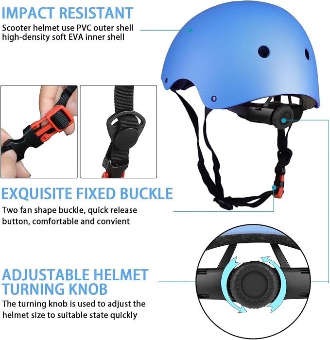WayEee Kids Bike Helmet Set Skateboard Knee Pads, Helmet Pad Set Protective Gear Set Adjustable for Girls Kids 3-14 Helmet Elbow Pads Wrist Guards for Sport Cycling Bike Roller Skating Scooter