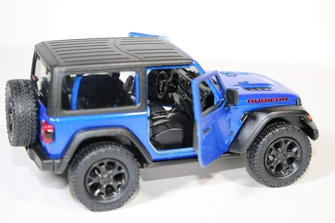KiNSMART - Jeep Wrangler Rubicon Off Road 4x4 5 inch 1:34 Scale Die Cast Model Replica Toy Car (Blue Hardtop)
