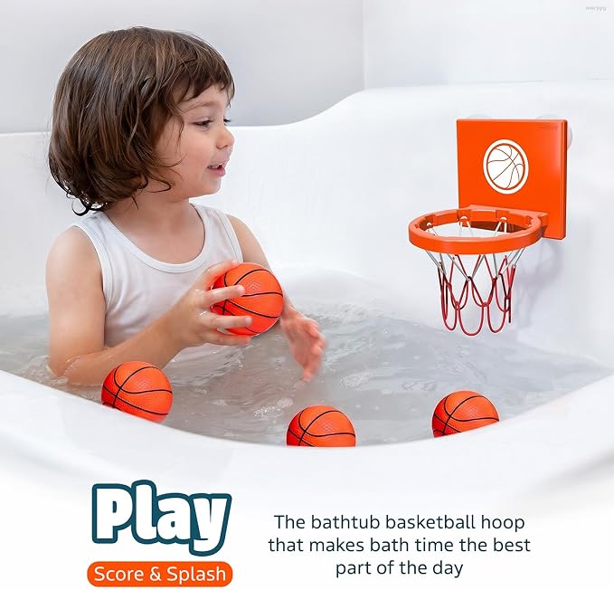 MARPPY Bath Toys - Bathtub Basketball Hoop for Kids, Toddlers - Suction Cup Basketball Hoop and 4 Soft and No Hole Balls - Baby & Toddler Mini Basketball Hoop - Boys & Girls