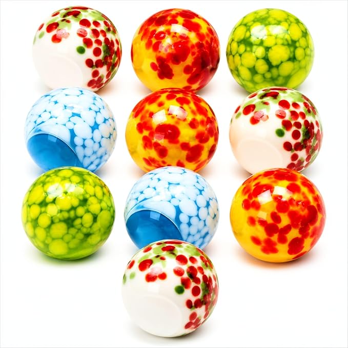 ARSUK Premium Handmade Glass Shooter Marbles – Set of 10 Large 25mm / 1-Inch Decorative Dotted Marbles – Assorted Colors for Crafts, Vase Fillers, Games & Home Décor