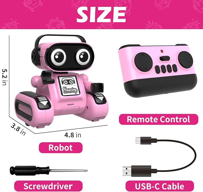 Pink Rechargeable Remote Control Robot Toy for Girls Ages 3+ | Auto Demo, Recording & Repeat, Flexible Head & Arms, Rechargeable RC Robot, Great Birthday & Christmas Gift for Little Girls