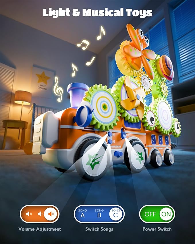 LIGHTDESIRE Toddler Toys Montessori Musical Train Set Gear Building Toys | Creative STEM Toys for 3 4 5 6 Years,Lights Electric Rotating Gear Learning Toys,Birthday Gifts for Toddler Boy Girl,Upgraded