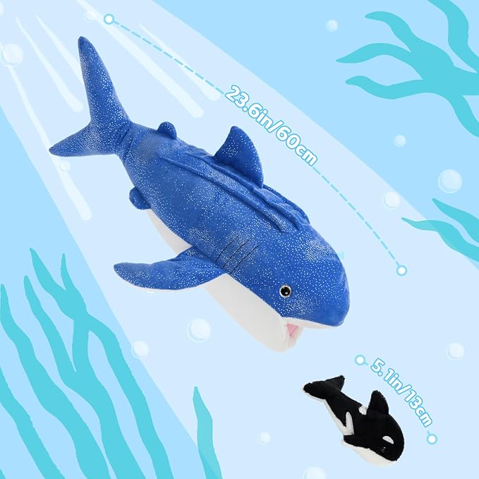 MaoGoLan 6Pcs Whale Shark Stuffed Animal with 5 Sea Animals Inside - Bulk Ocean Plush Toys Stuffed Orca Turtle Anglerfish Crab Octopus, Kids Party Favors Summer Christmas