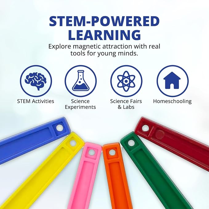 United Scientific™ Magnet Wands for Kids, Classroom & Homeschool (Set of 6) | Polyethylene-Encased Magnetic Wands, 6 Color-Coded Units, Builds Fine Motor Skills, STEM Curricula Support