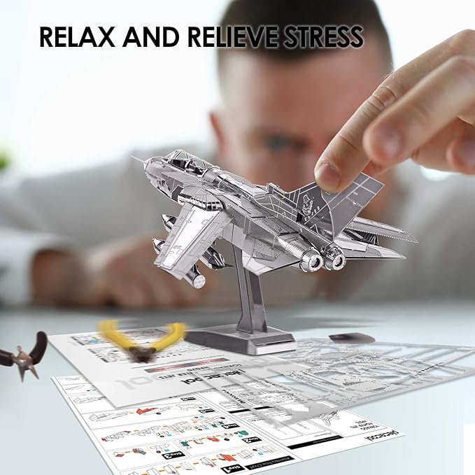 Piececool 3D Metal Puzzle for Adults, Tornado Fighter Jet Military Airplane Models Kits to Build for Teens Men Hobbies DIY 3D Puzzles, Great Birthday Gifts, 83 Pcs