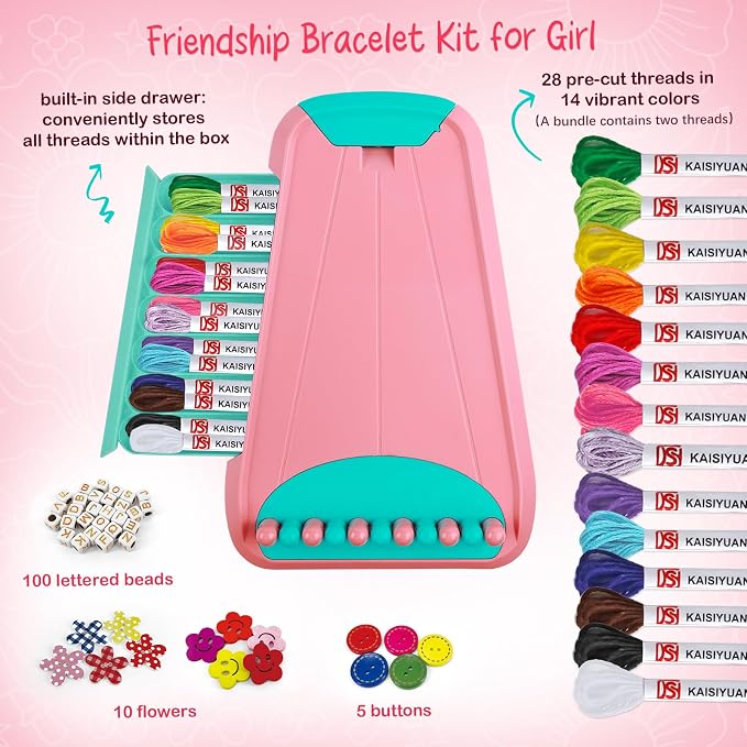 CEUCAL Bracelet Making Kit for Girls - Friendship Bracelet Kit - Birthday Gifts for Ages 6 7 8 9 10 11 12 Year, Arts and Crafts for Kids Ages 8-12 Teen String Bracelets Maker Pink