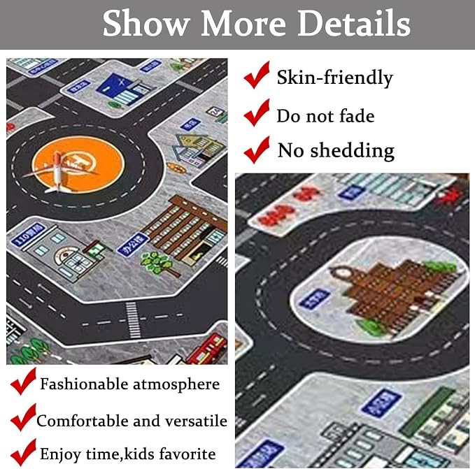 Kids Rug Play Mat Great for Playing with Cars and Toys,Educational Kid Road and Traffic City Life Carpet,Children Baby Fun Throw Rug for Bedroom Play Room,31X47Inch/80X120CM