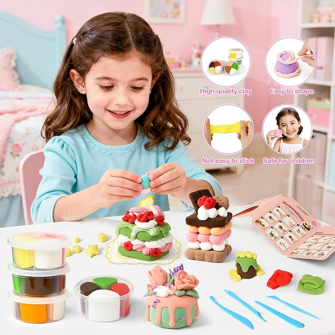 Air Dry Clay for Kids Modeling Clay Kit, 12 Boxes Model Magic Molding Clay with Tools & Tutorial, Non-Sticky, Arts and Crafts for Kid Ages 4-8 8-12 Girl Birthday Gift, Cake Party Favor Classroom Prize
