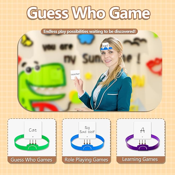 12 Pcs Guess Who Headbands Game Can Insert Cards Fun Heads Up Guessing Family Game Night Party Board Games for Kids and Adult