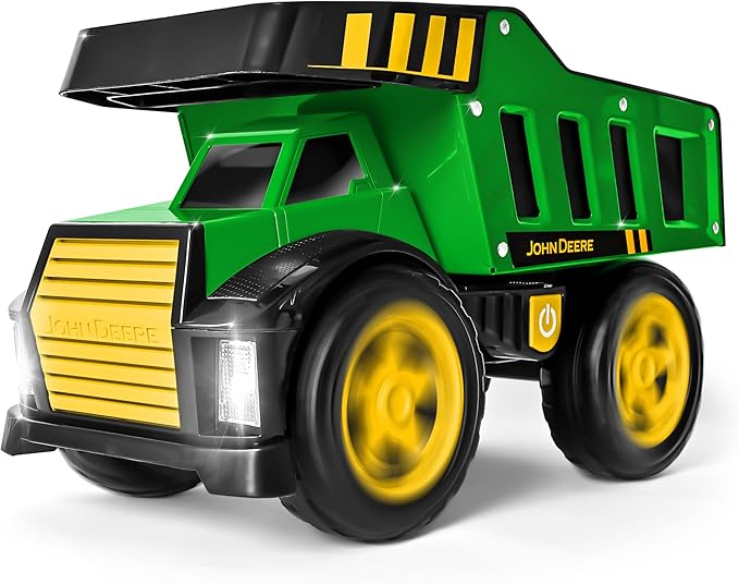 John Deere 16" Steel Dump Truck, Realistic Lights & Sounds, Heavy Duty Metal Truck Bed, Extra Large Wheels, Rugged Construction Vehicle Toy for Kids, Ages 3+, Indoor and Outdoor Play
