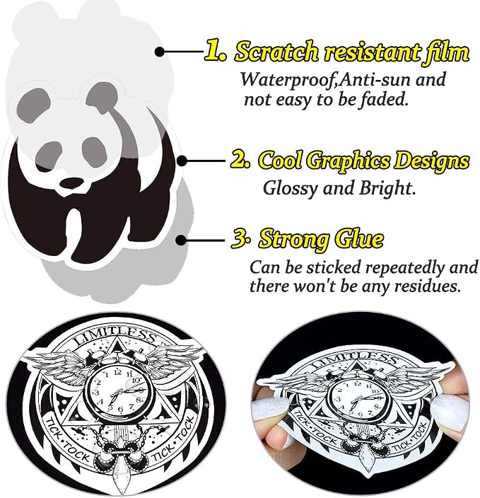 QTL Black and White Stickers for Adults, Funny Vinyl Stickers for Laptop, Skateboard, Bumper, Car Decals, Waterproof Pack, 100PCS