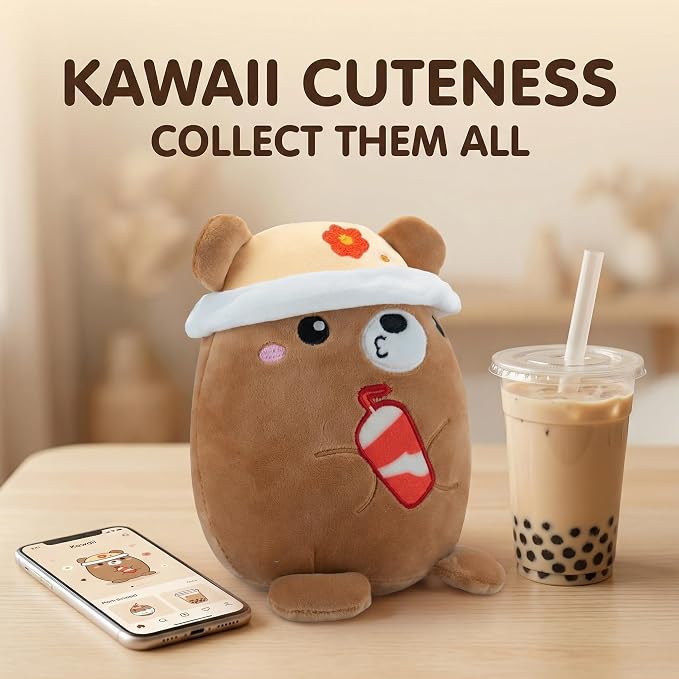 AIXINI Animal Plush Toys Set - Panda, Brown Bear, Bunny, Corgi, Pink Cat with Cute Hats, Soft Stuffed Animals for Kids, Christmas Birthday Gifts (Brown Bear, Medium Size)
