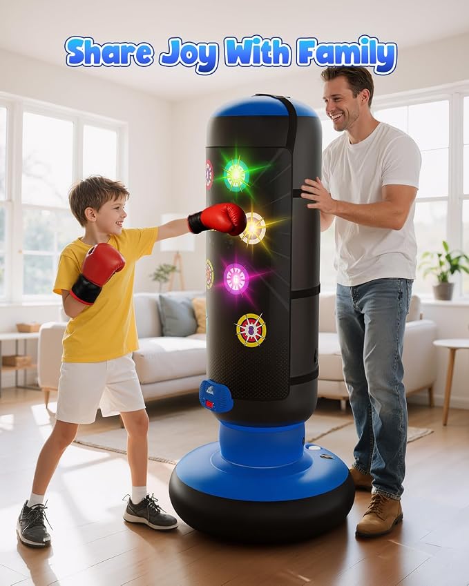 HopeRock Punching Bag for Kids, Boxing Set with Scoring, Light, Music, 4 Game Modes, Inflatable Boxing Bag with Gloves, Birthday Gifts Toys for 4-8-12 Years Old Boys